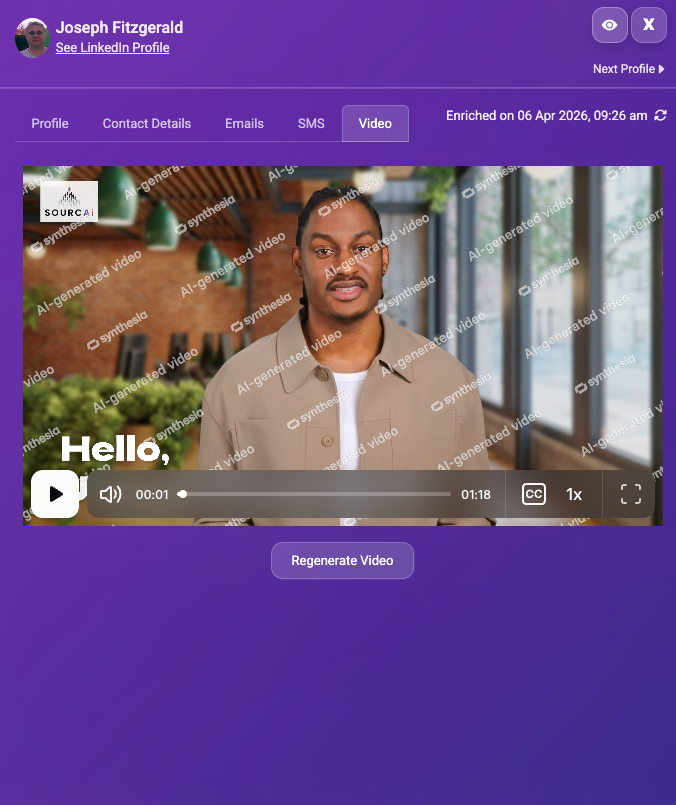 SourcAI · Engage: personalized email, SMS, and video outreach