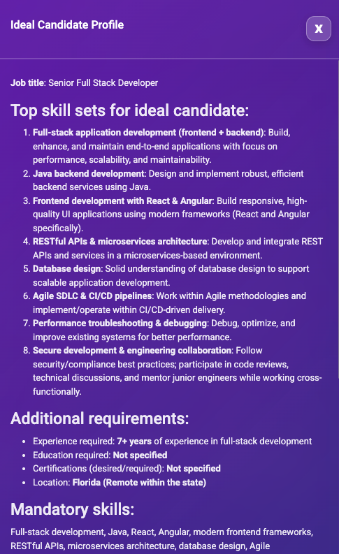 SourcAI · Prepare: draft a polished job description and ideal candidate profile